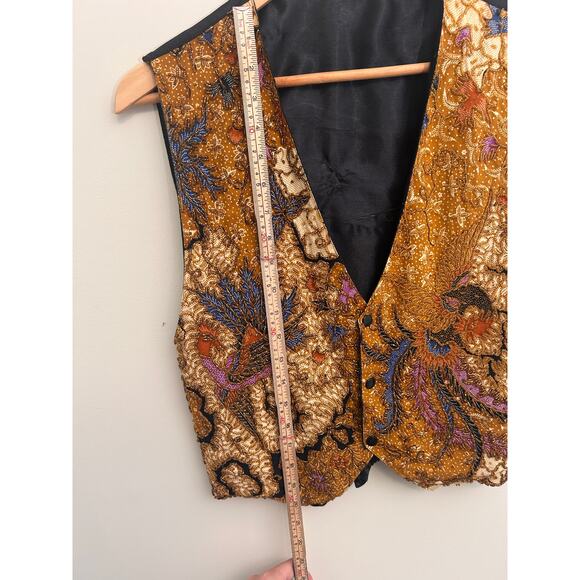 Vintage Batik Beaded Vest | Brown & Multicolor | Handmade Detailing | Size S - Picture 6 of 8